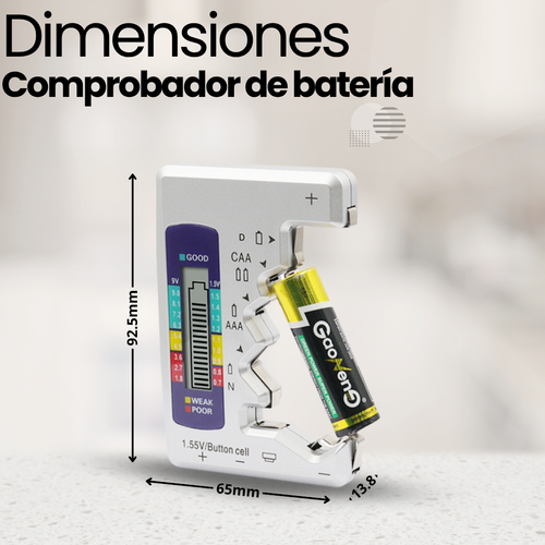 Comprobador digital de pilas compatible con pilas AA, AAA, C, D, N, 9V con caja organizador de pilas AA.
