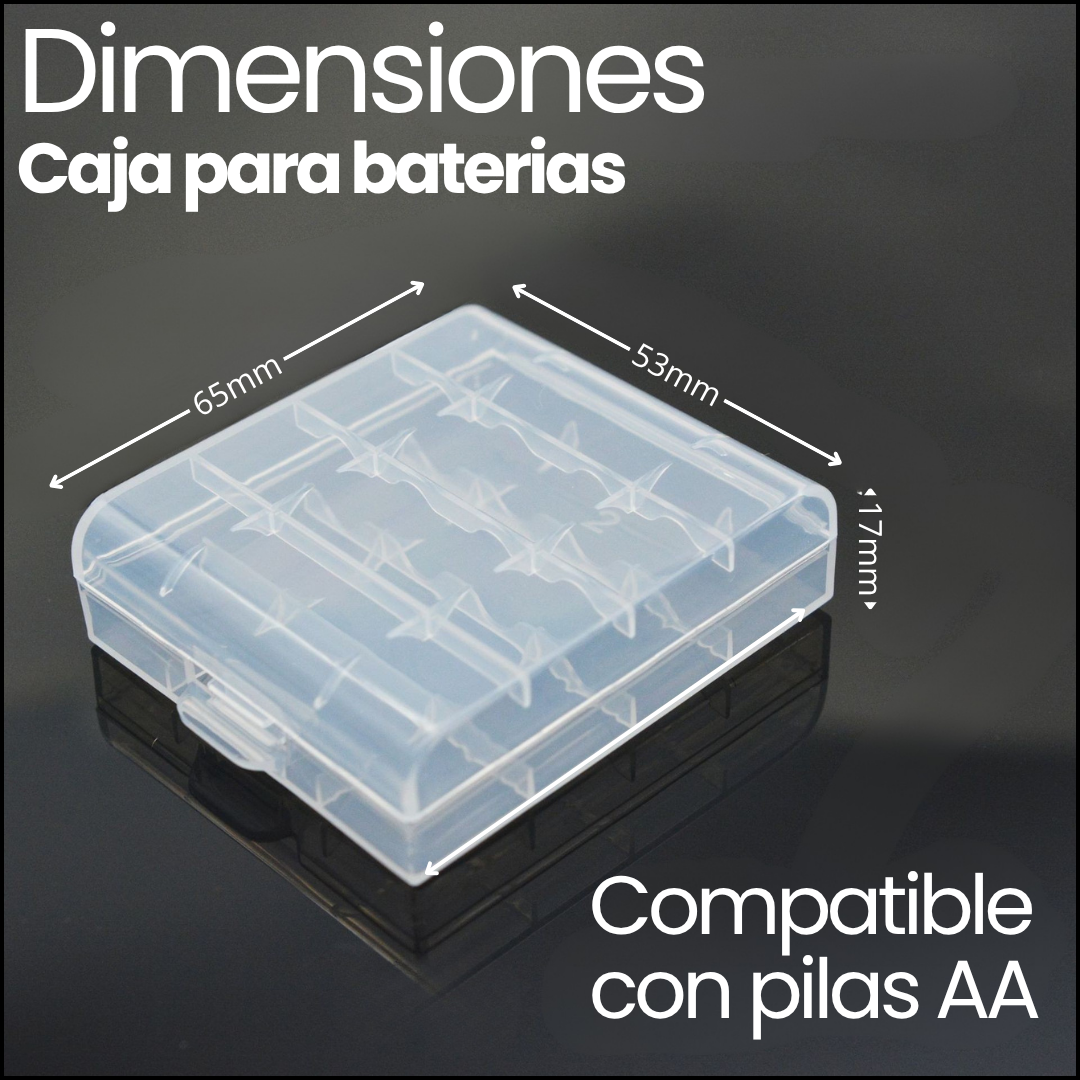Comprobador digital de pilas compatible con pilas AA, AAA, C, D, N, 9V con caja organizador de pilas AA.